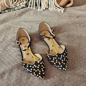 Boden Navy Blue Suede and Yellow Star Pattern Flats